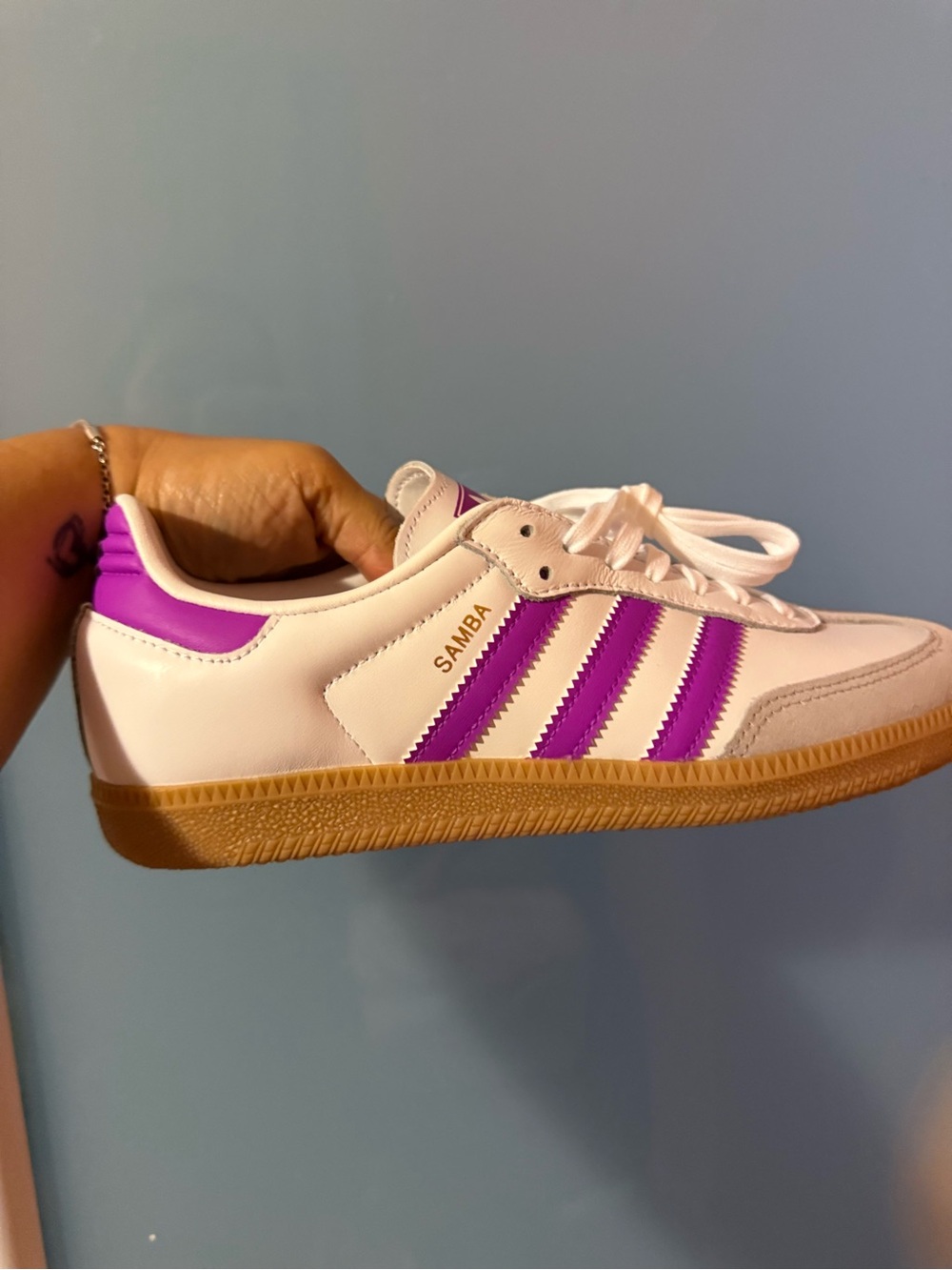 adidas Samba OG J White with Purple Accent Sneakers New IH 2873 (unisex) - Picture 13 of 15